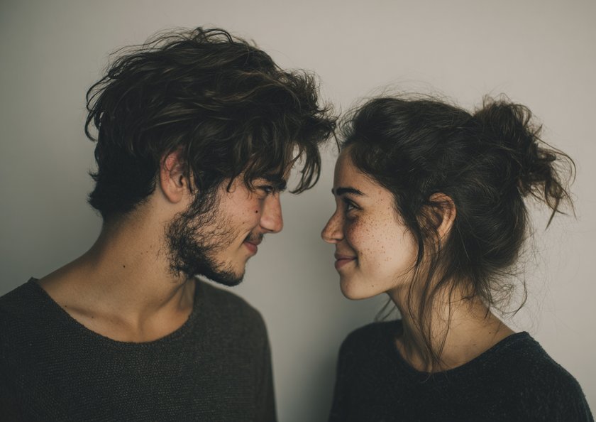 Pärchen lächelt sich an