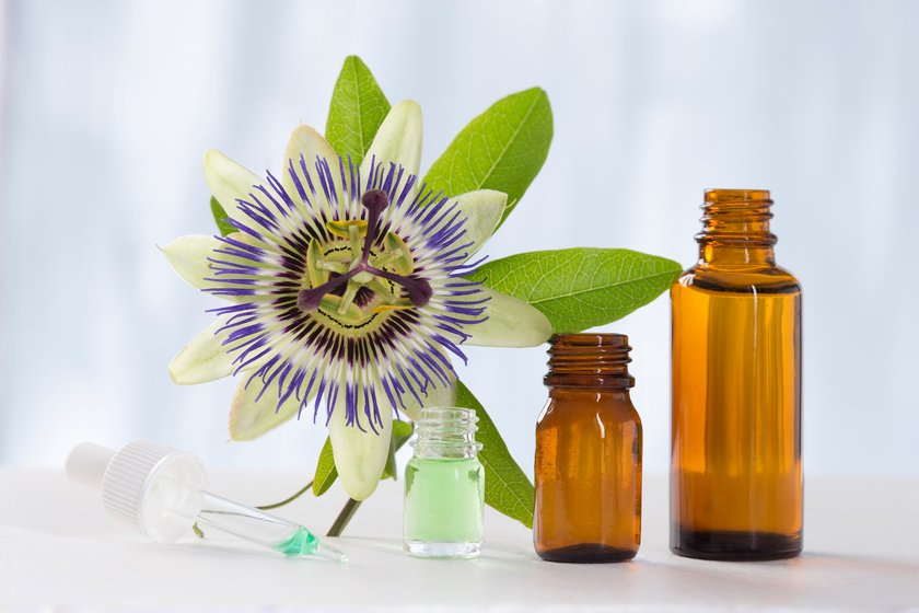 Passion flower with aromatherapy essential oil glass